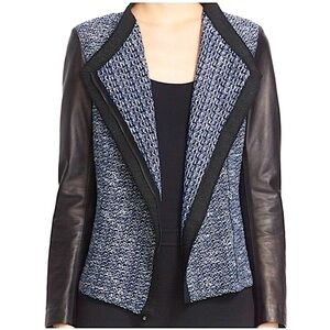 St. John Wool Tweed Leather Moto Jacket Blazer